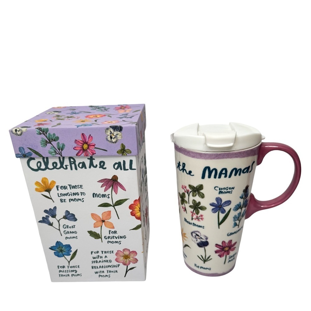 NWT EVERGREEN “Celebrate All The Mamas” Floral Travel Mug in Gift Box 17 Oz